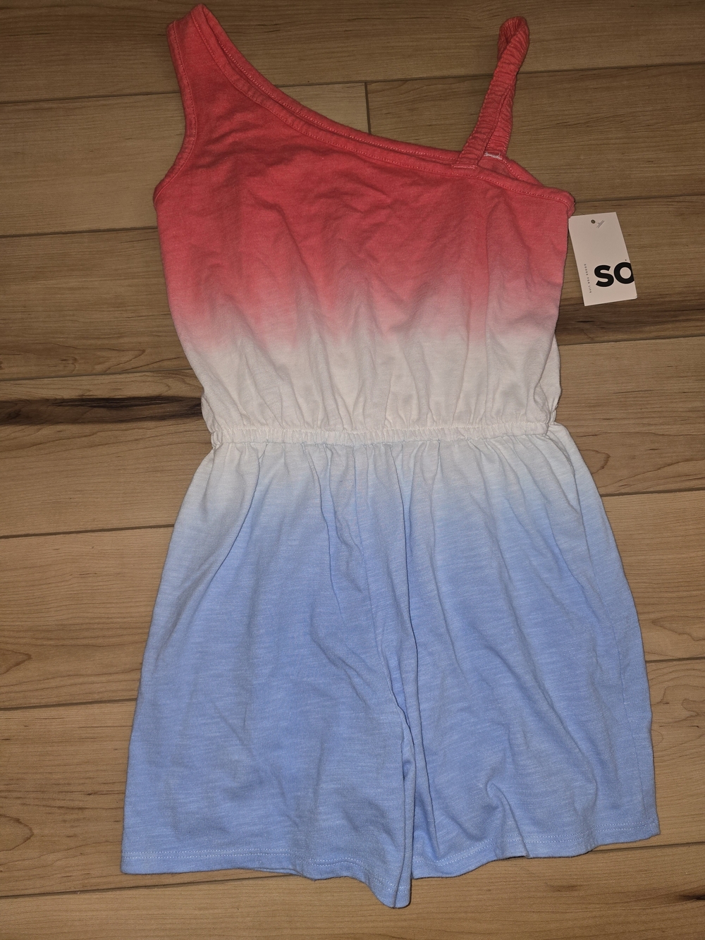 SO Red White Blue Ombre One-Shoulder Romper